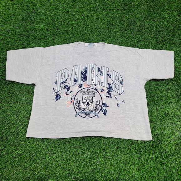 Vintage 90s Paris Crop-Top Shirt Womens 2XL 25x22 USA - Picture 1 of 12